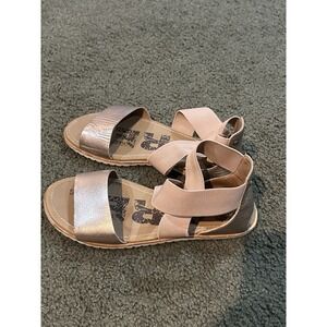 Sorel Ella Sandals Rose Gold Tan Leather Cross Ankle Strap Strappy Sz 7